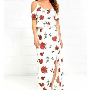 Lulu's Cream Floral Off-the-Shoulder Maxi Dress